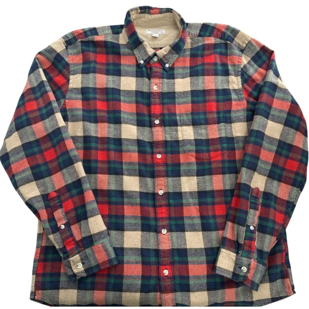 J.Crew Button Down Shirt Wallace & Barnes Red Plaid Wool Blend Men's XL